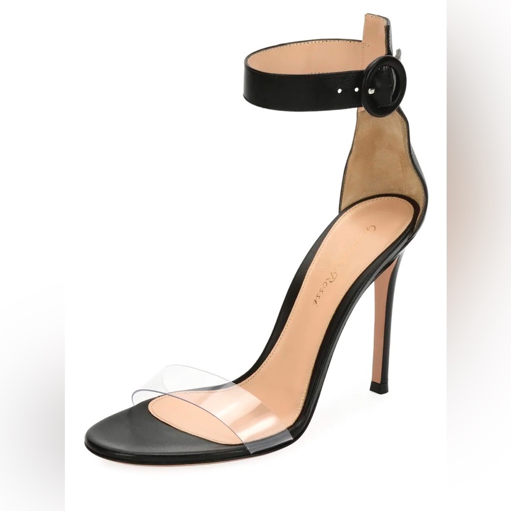 Gianvito Rossi Portofino Illusion‎ d'Orsay Sandals 38.5 8.5 Black Leather PVC